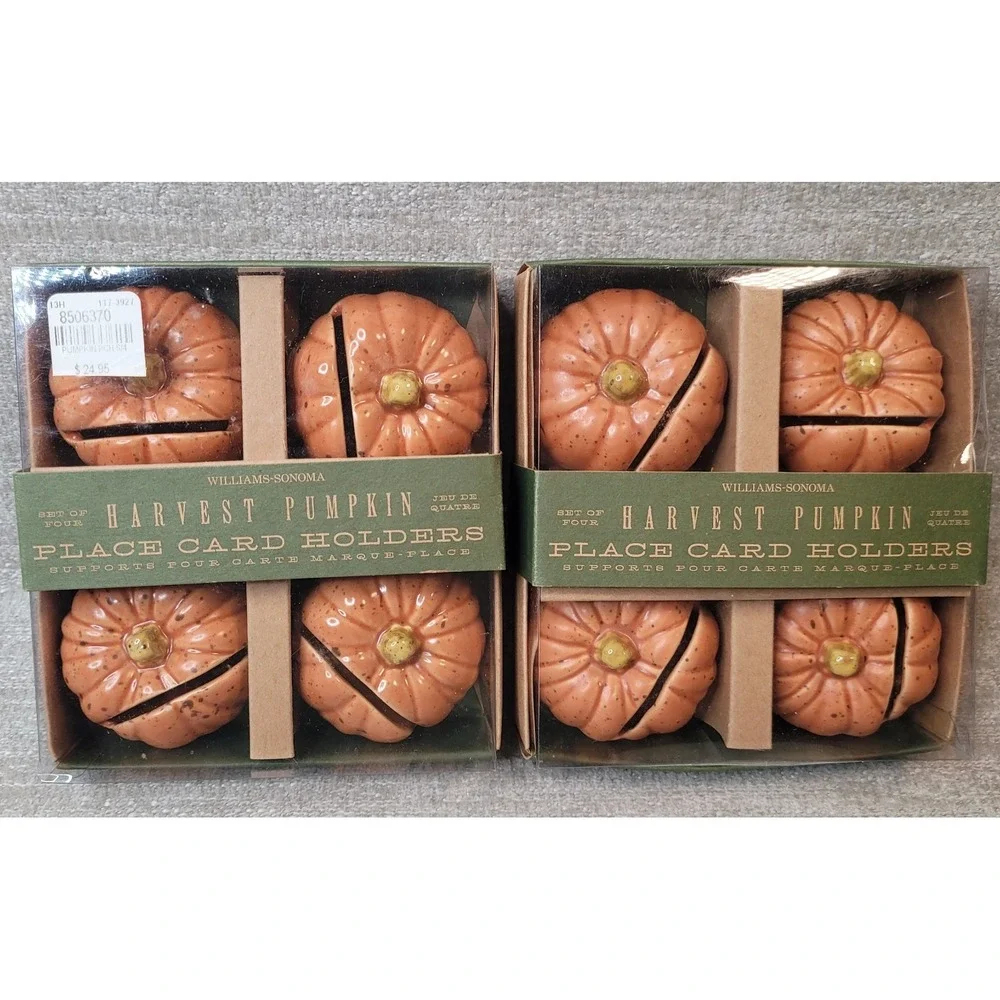 Williams Sonoma Harvest Pumpkin‎ Place Card Holders 8 Autumn Fall NEW OLD STOCK
